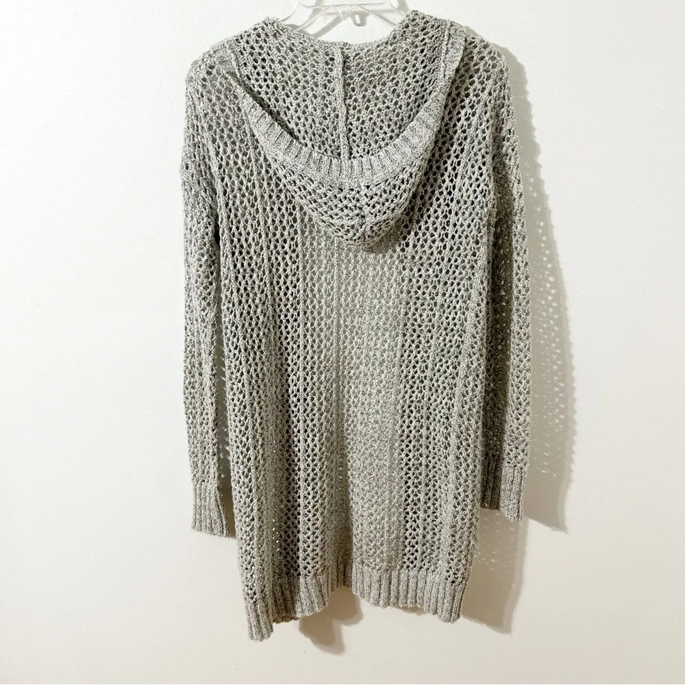 Aerie Light Gray Open-Knit Long Sleeve Cotton Blend Cardigan Sweater with a Hood